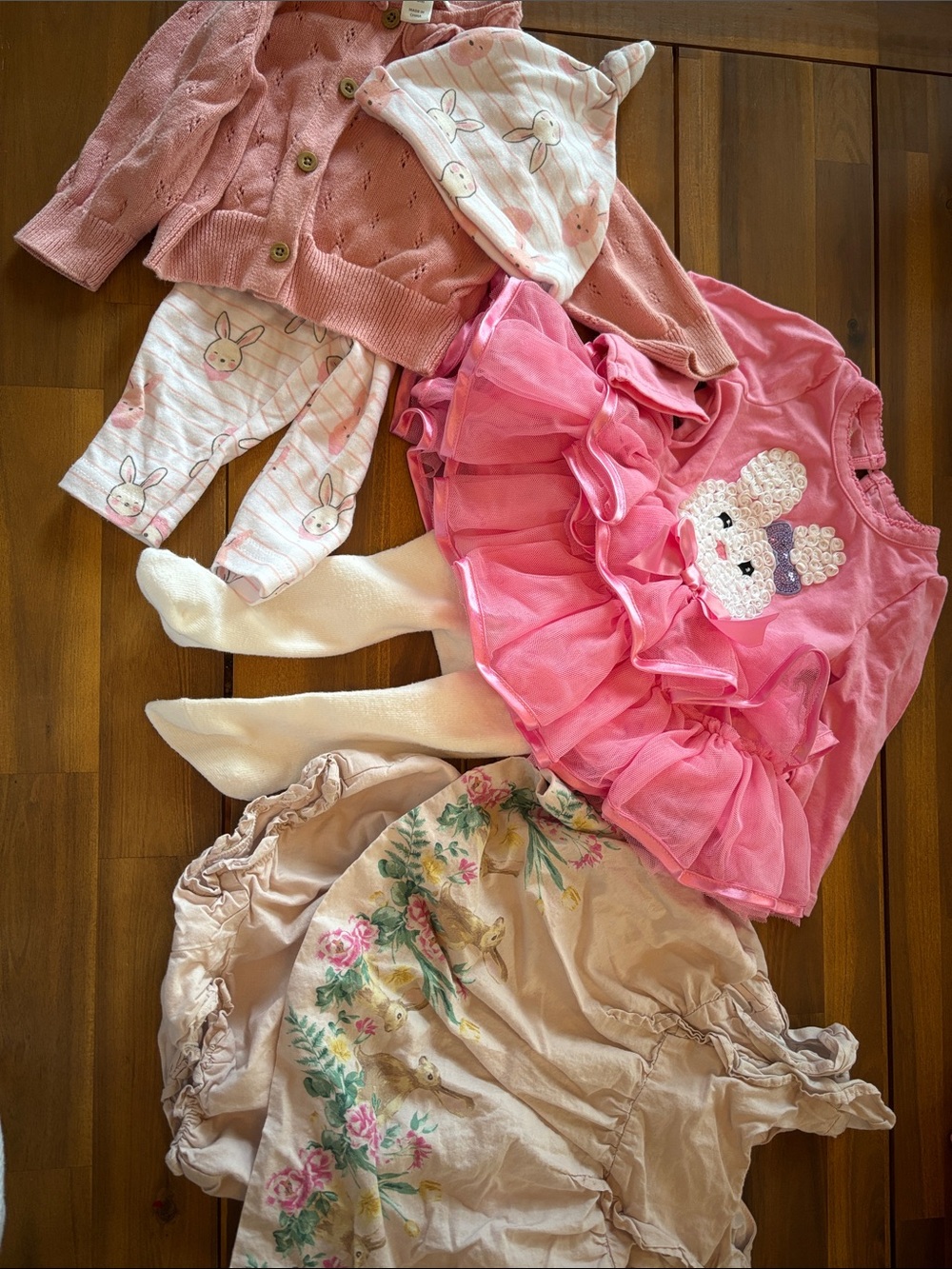 Janie and Jack Pink Ruffle Bunny Dress and Coordinating Pieces